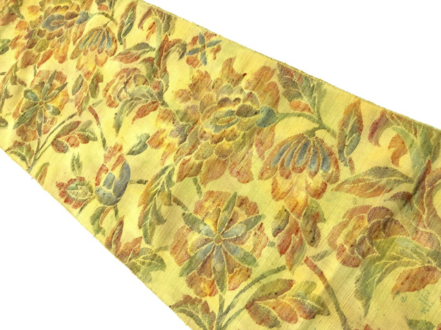 リサイクル　手織り紬唐花模様織出し名古屋帯